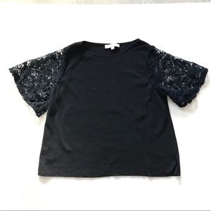 LOFT Cotton sweater with crocheted flower sleeves